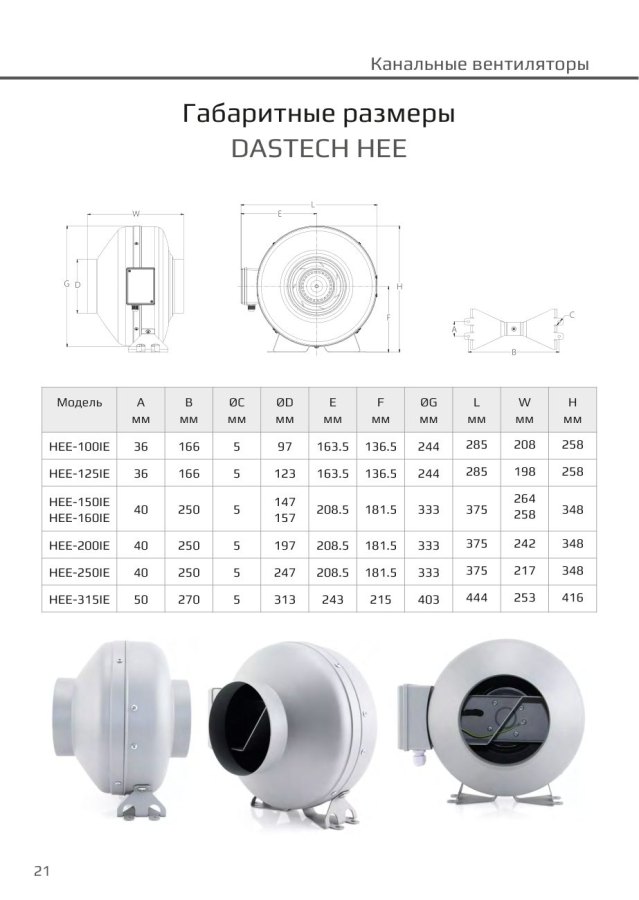 Канальный вентилятор Dastech HEE-315IE, Ø315 мм, 1785 м³/ч