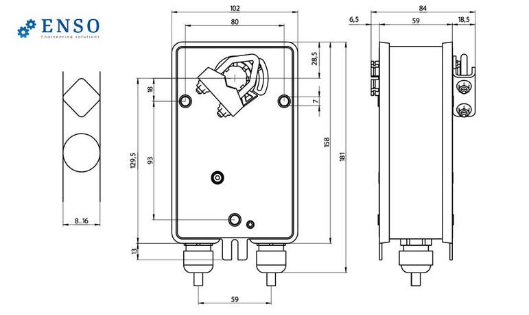 Электропривод ENSO LAB R-BLF230 — габаритные размеры, мм